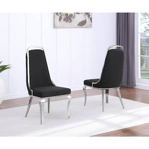 Bora Black Boucle Fabric Side Chair (Set of 2) with Silver Legs