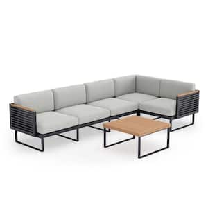 Monterey 5 Seater 6-Piece Aluminum Outdoor Sectional Set With Cast Silver Cushions