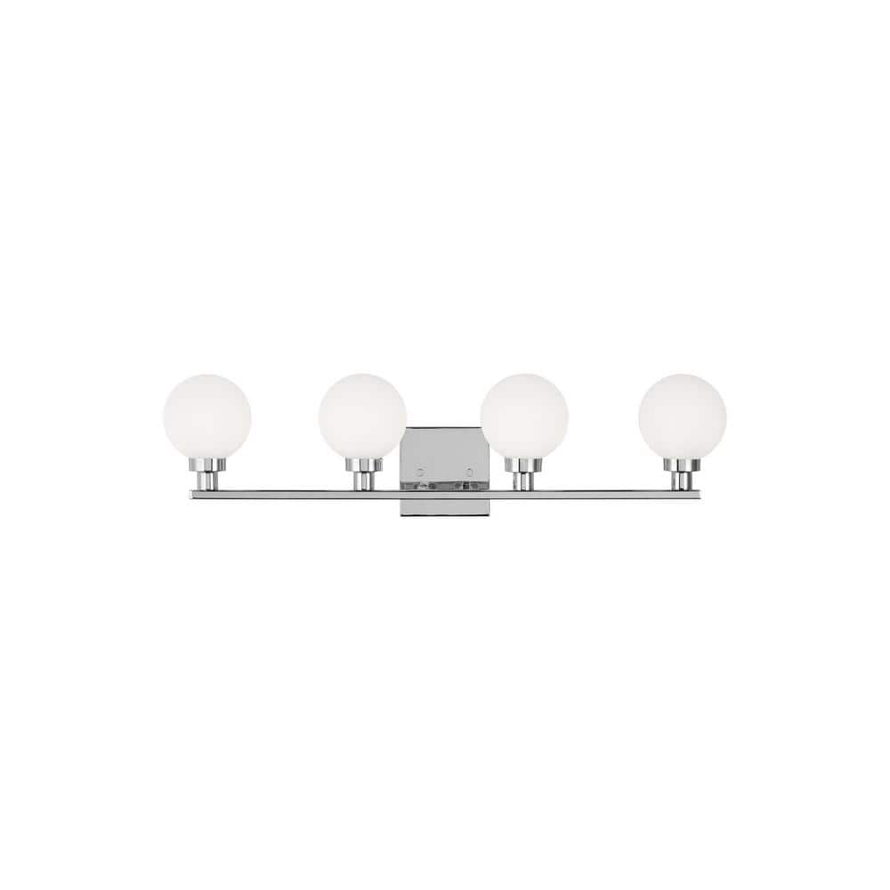Clybourn Chrome 4-Light Vanity Fixture with Milk Glass Shade