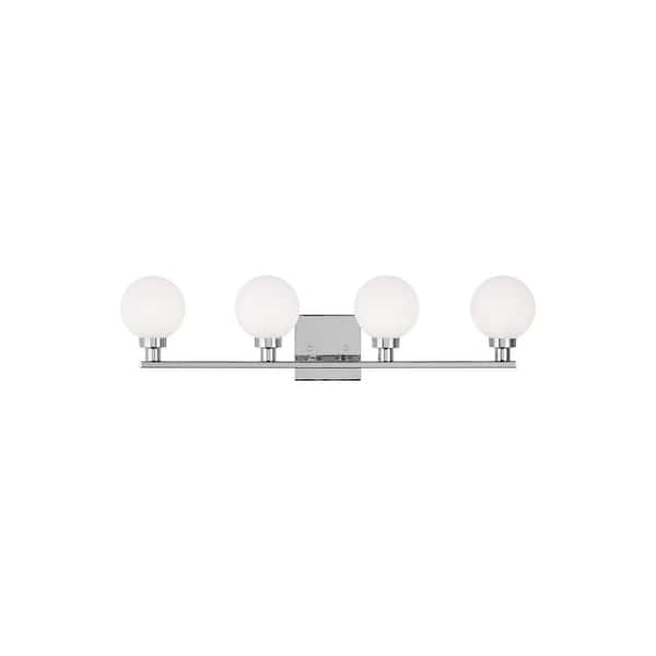 Generation Lighting Clybourn 30.125 in. 4-Light Chrome Vanity Light with Milk Glass Shades