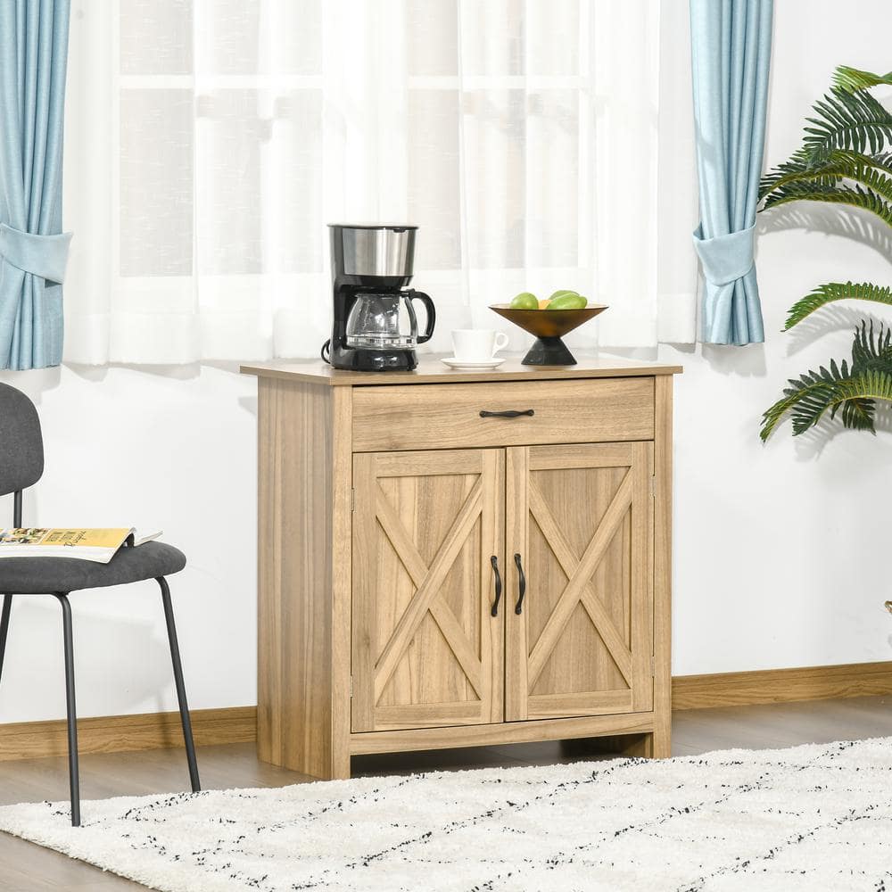 Natural Wood Farmhouse Barn Door Style Sideboard Cabinet