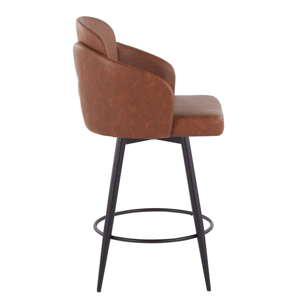 Camel and Matte Black Swivel Metal Counter Stools, Set of 2