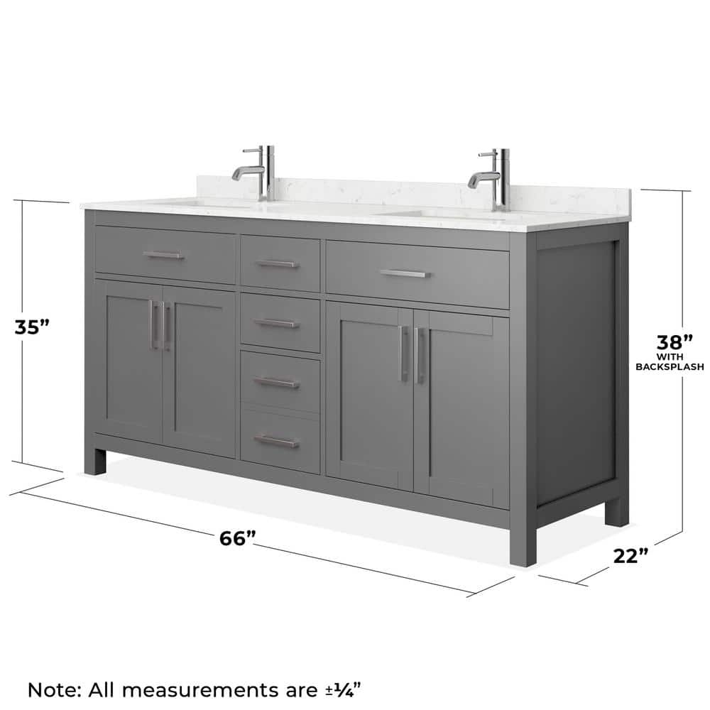 Beckett 66" Dark Gray Double Bathroom Vanity with Carrara Marble Top