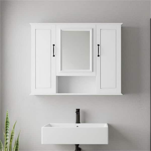 36 in. x 8 in. x 28.5 in. White Rectangular Wall Surface Mount Bathroom Storage Medicine Cabinet with Mirror