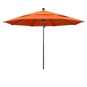 11 ft. Bronze Aluminum Commercial Market Patio Umbrella with Fiberglass Ribs and Pulley Lift in Tangerine Sunbrella