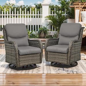 Crescent Gray Wicker Outdoor Rocking Chair Patio Swivel Chairs with CushionGuard Gray Cushions (2-Pack)