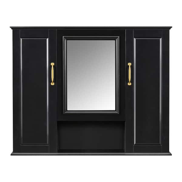 36 in. W x 28 in. H Black Rectangular Solid Wood Frame Wall Mounted Medicine Cabinet with Mirror