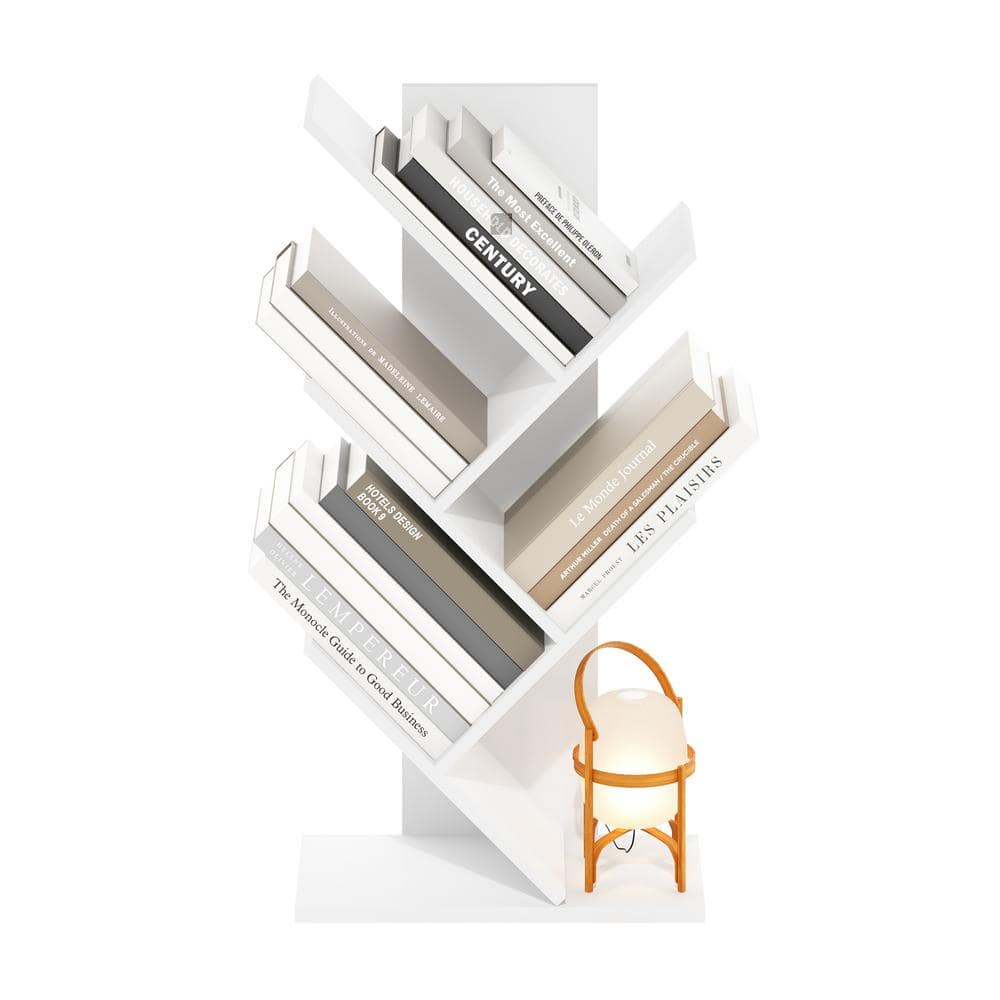 White Composite Wood 5-Tier Tree Bookshelf