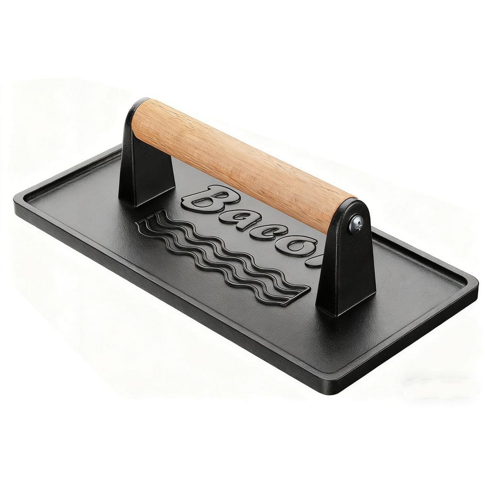 Bacon Press Smash Burger Press, Pre-Seasoned Cast Iron Hamburger, 2 lb. Heavy-Duty Grill Bacon Meat Press Tool