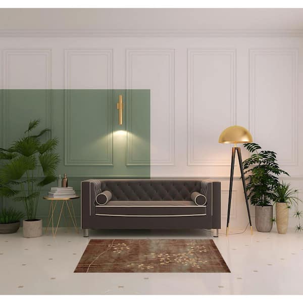 4 ft. x 6 ft. Blue Floral Washable Square Area Rug