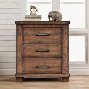 Rustic 3-Drawer Reclaimed Solid Wood Framhouse Nightstand (24 in. W x 17 in. D x 25.6 in. H)