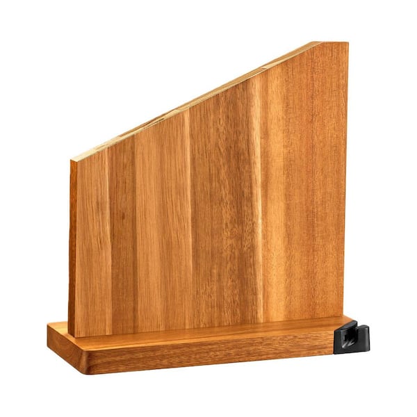 8-Knife Light Acacia Wood 9.8 in. x 10 in. x 10.4 in. Magnetic Knife Holder Built-in Sharpener, Kitchen Organization