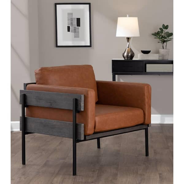 Lumisource Kari Grey Wood and Black Metal Accent Chair in Camel Faux Leather