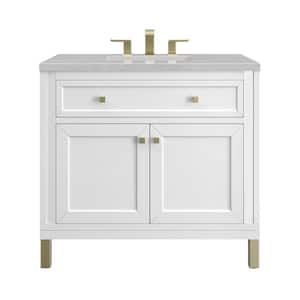 Chicago 36.0 in. W x 23.5 in. D x 34 in. H Bathroom Vanity in Glossy White with Eternal Serena Quartz Top