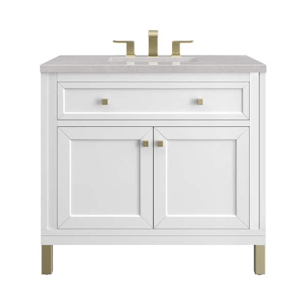 James Martin Vanities Chicago 36.0 in. W x 23.5 in. D x 34 in. H Bathroom Vanity in Glossy White with Eternal Serena Quartz Top