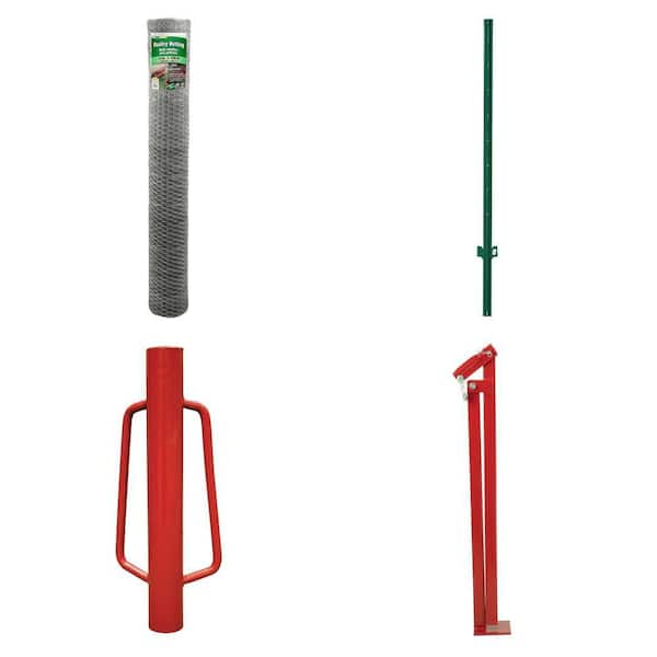 6 ft. x 150 ft. Chicken Wire, Steel U Post, Fence Post Driver and T-Post Puller Combo