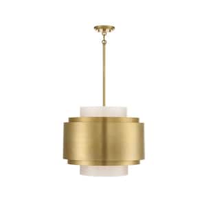 Beacon 20 in. W x 16 in. H 4-Light Burnished Brass Pendant Light with Frosted Glass Shades