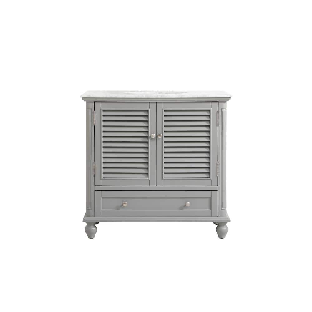 Timeless Home 36 in. W Single Bath Vanity in Grey with Marble Vanity Top in
