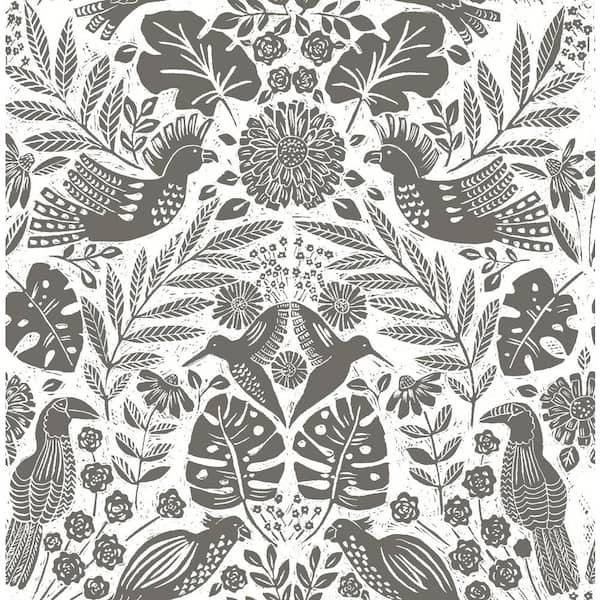 A-Street Prints Nestle Bird Block Print Grey Nonpasted Non Woven Wallpaper Sample