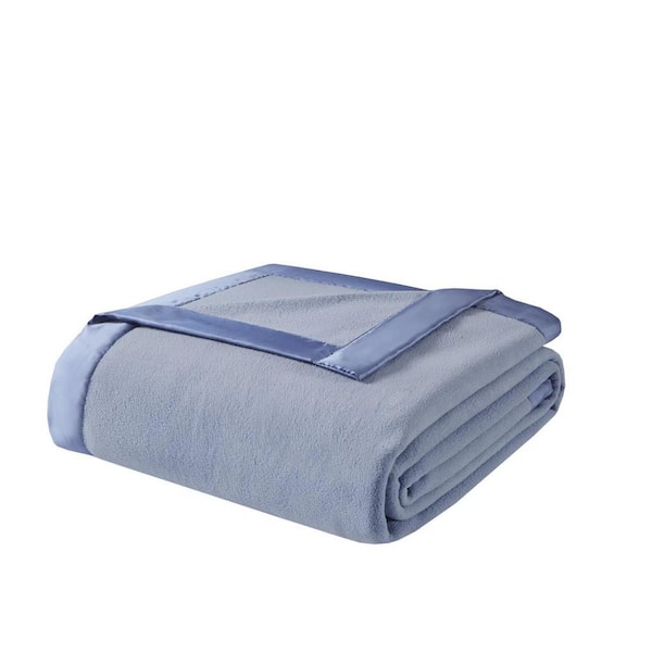 Afoxsos Blue Micro Fleece Twin Blanket with Soft Anti-Pilling Grid Pattern, Lightweight and Machine Washable