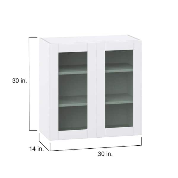 J COLLECTION Bright White Shaker Assembled Wall Kitchen Cabinet with Glass Door (18 in. W x 30 in. H x 14 in. D)