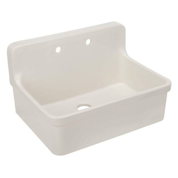 KOHLER Gilford Wall Mount Vitreous China 30 in. 2-Hole Single Bowl Kitchen Sink in Biscuit