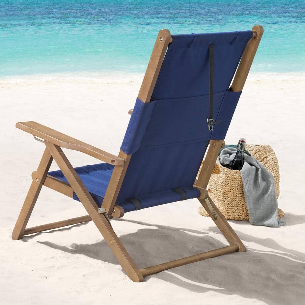 Blue Eucalyptus Wood Folding Camping Chair with Arms