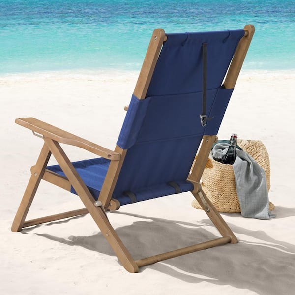 Pure Garden Blue Wood Folding Beach Chair 80-OUTD-FLDBCH-3 - The
