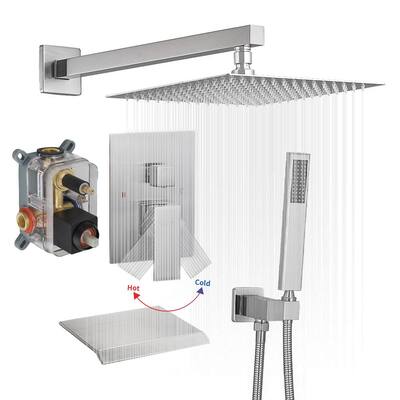 3-Spray Patterns With 2.5 GPM 12 in. Showerhead Wall Mounted Dual Shower Heads With Valve in Brushed Nickel