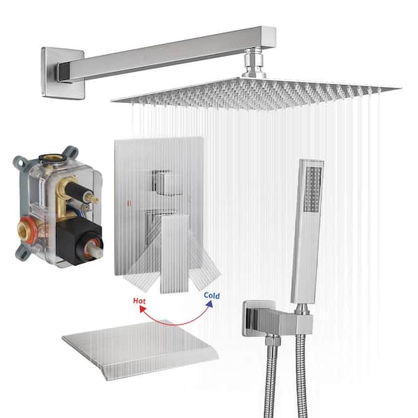 3-Spray Patterns With 2.5 GPM 12 in. Showerhead Wall Mounted Dual Shower Heads With Valve in Brushed Nickel