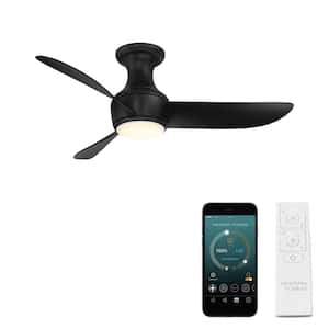 Corona 44 in. Smart Indoor/Outdoor 3-Blade Flush Mount Ceiling Fan in Matte Black with 3000K LED and Remote Control