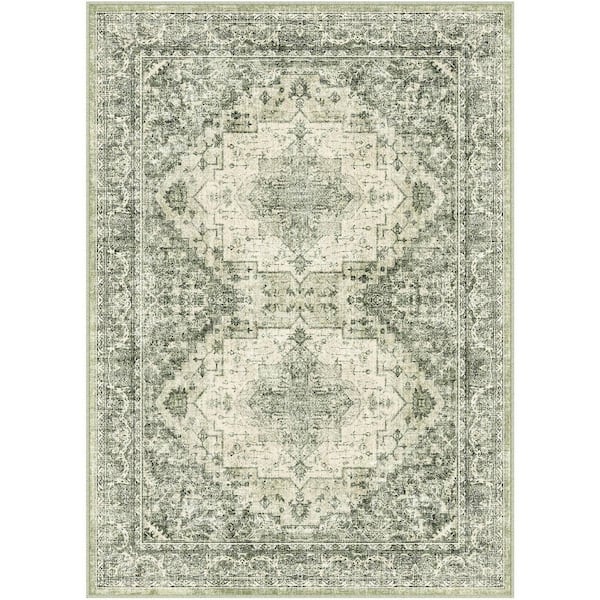 Apollo Green 8 ft. x 10 ft. Vintage Washable Medallion Distressed Area Rug