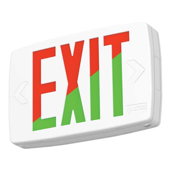 Lithonia Lighting Contractor Select LQM Series 120-277-Volt Integrated LED White and Red and Green Exit Sign with a High Output Battery