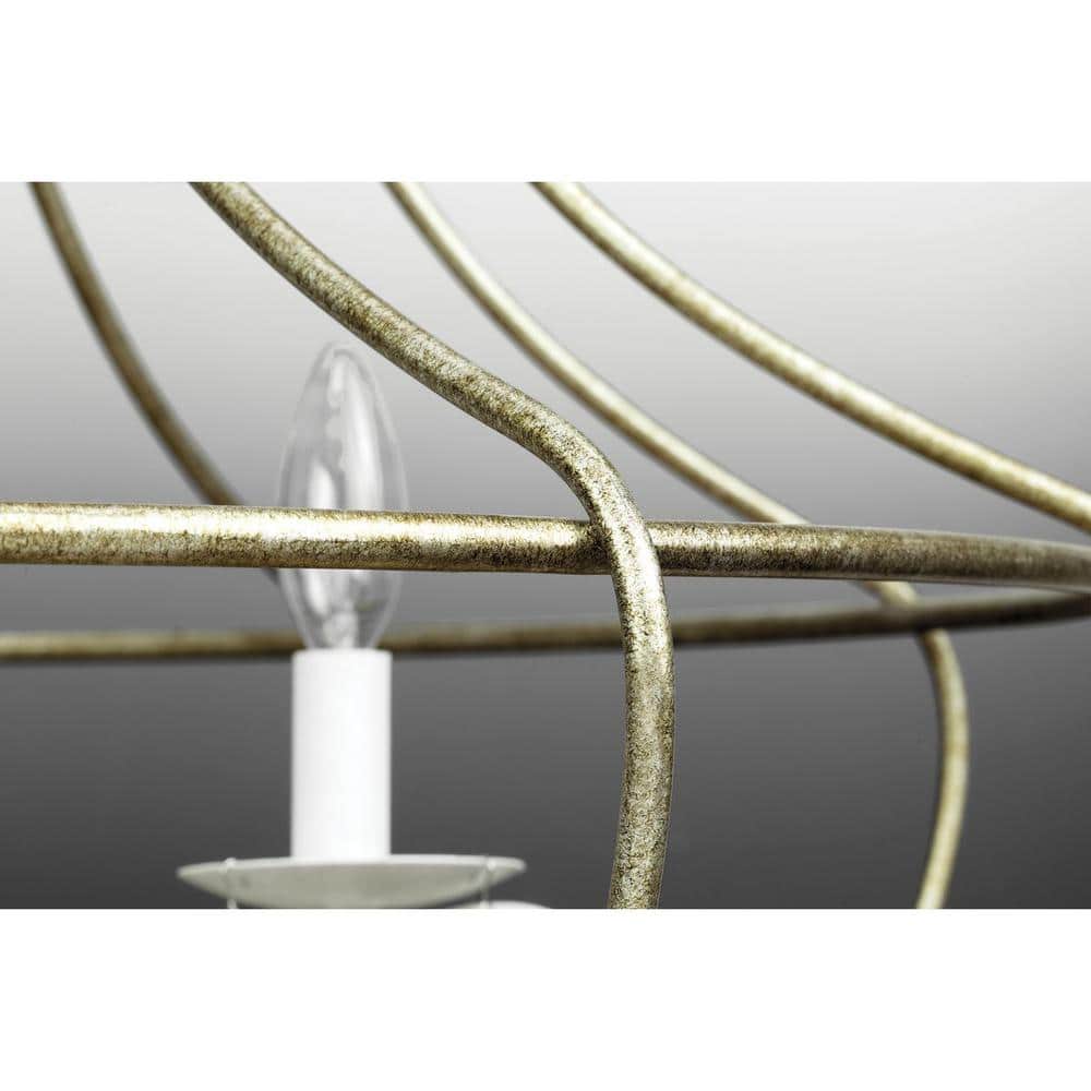 Cottage White Cage Chandelier with Glass Ornaments