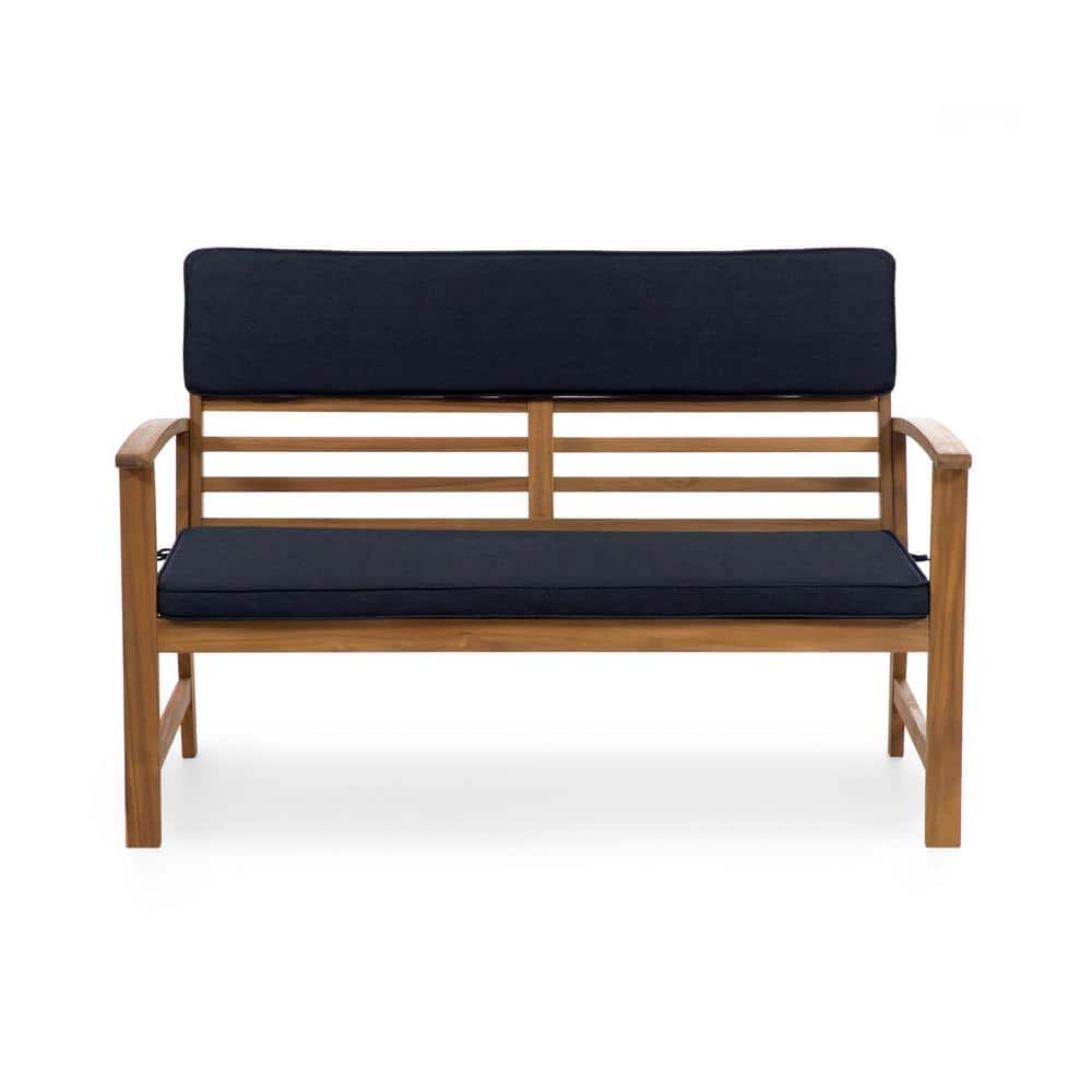 Greemotion 4-Piece Acacia Wood Outdoor Conversation Set with Blue Cushions