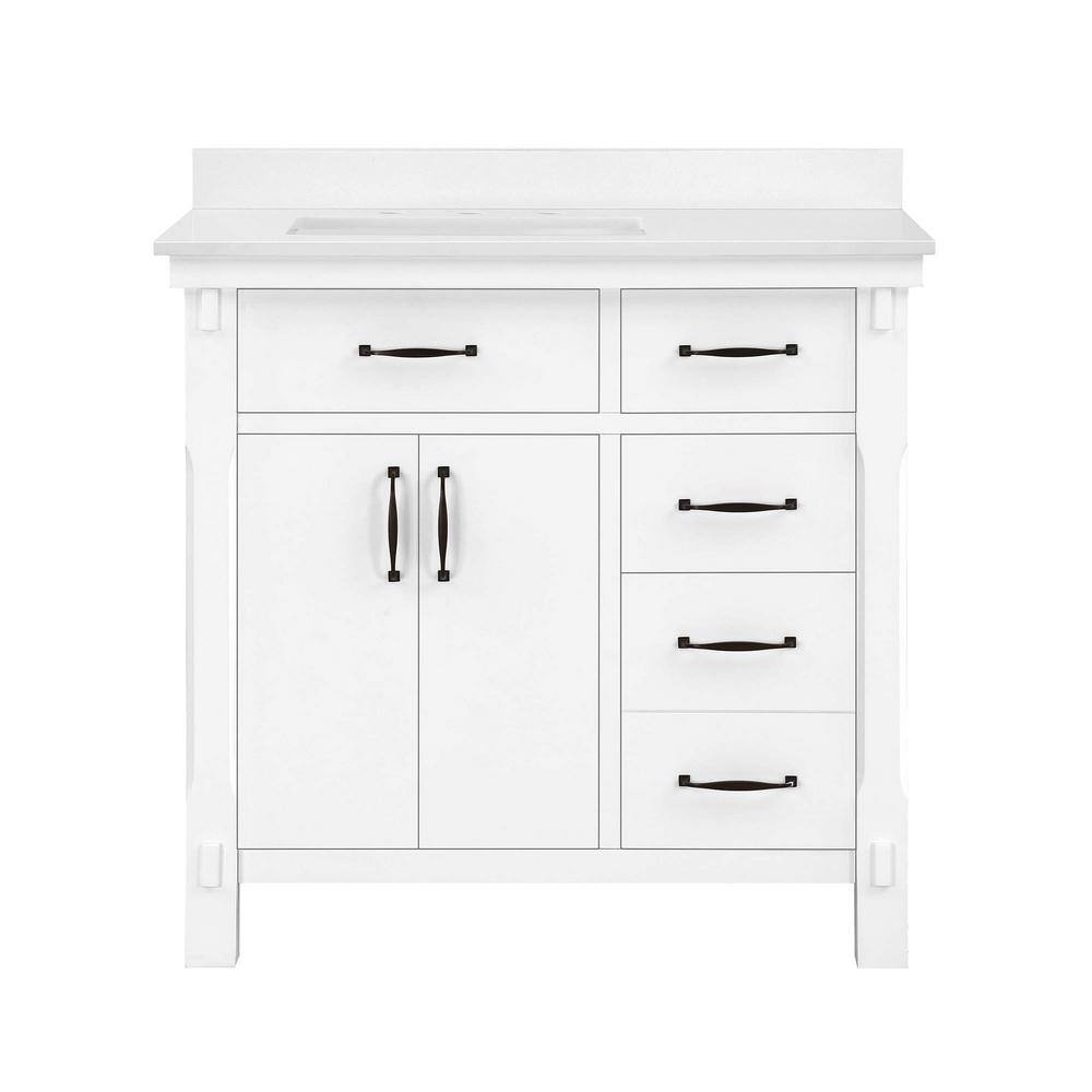 Home Decorators Collection Bellington 36 in. W Bath Vanity in White with Engineered Stone Vanity Top in White with White Basin