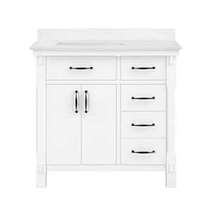 Bellington 36 in. W x 22 in. D x 34.5 in. H Bath Vanity in White with White Engineered Stone Top