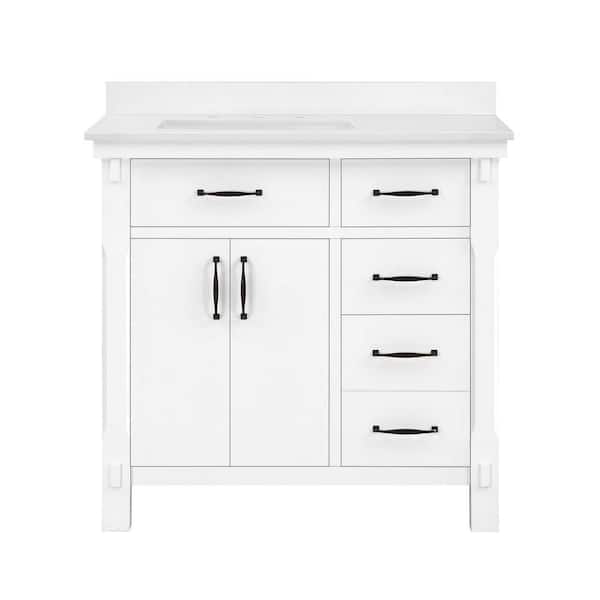 Bellington 36 in. Single Sink White Bath Vanity with White Engineered Stone Top (Assembled)