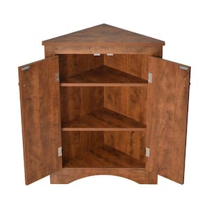 17.2 in. W x 17.2 in. D x 31.5 in. H Triangle Brown Corner Linen Cabinet with Adjustable Shelves