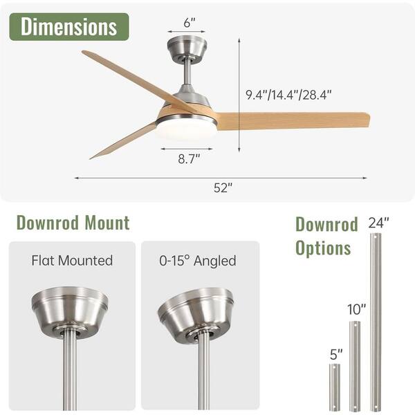 CACI Mall 52 in. Integrated LED Indoor/Outdoor Nickel Ceiling Fan