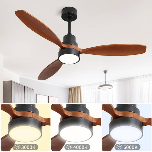 Jushua 52 in. Indoor/Outdoor Wooden Ceiling Fan with 3 Solid Wood