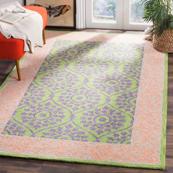 Suzani 8 ft. x 10 ft. Green/Violet Border Ornate Trellis Area Rug
