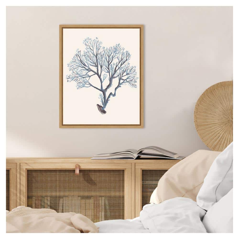 Indigo Reef III Blue and Brown Canvas Wall Art with Maple Frame