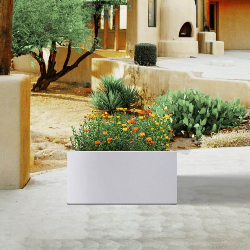 PLANTARA 32 in. L Rectangule Solid White Concrete Planter, ModernPlant ...