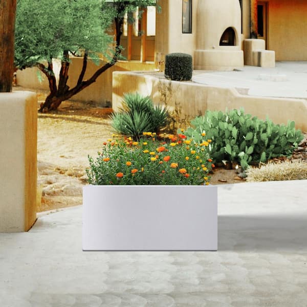 PLANTARA 32 in. L Rectangule Solid White Concrete Planter, ModernPlant Pot, Handmade Garden Flower Pot for Outdoor