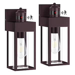 13.2 in. Caramel Motion Sensing Modern Porch Lights Outdoor Hardwired Wall Lantern Sconce with No Bulbs Included(2-Pack)