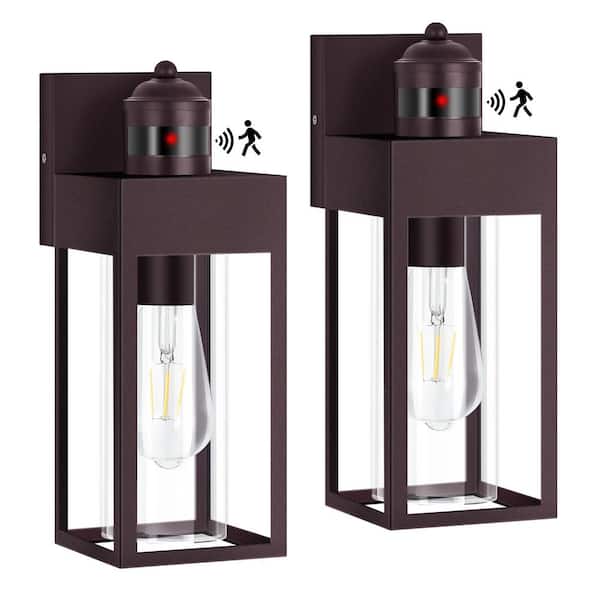 HKMGT 13.2 in. Caramel Motion Sensing Modern Porch Lights Outdoor Hardwired Wall Lantern Sconce with No Bulbs Included(2-Pack)