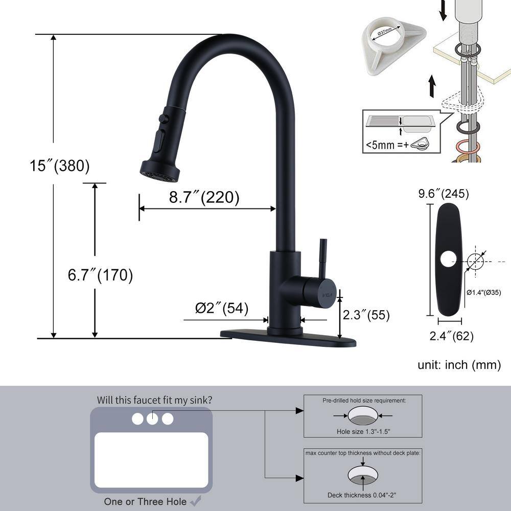 Matte Black Stainless Steel Pull-Down Kitchen Faucet with Spray