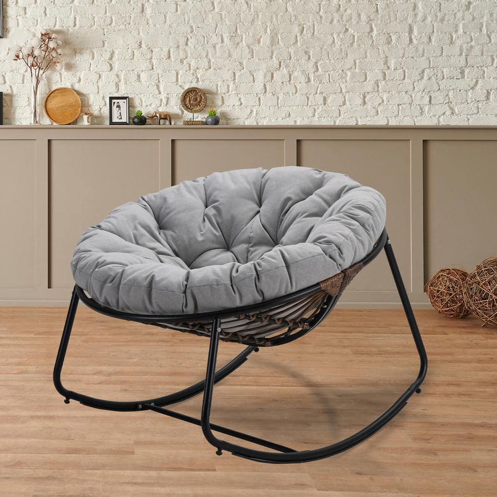 Cesicia Metal Round Outdoor Rocking Chair Dark Gray Frame Light Gray ...