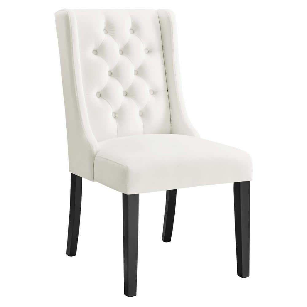Elegance White Velvet Upholstered Side Chair with Solid Wood Frame
